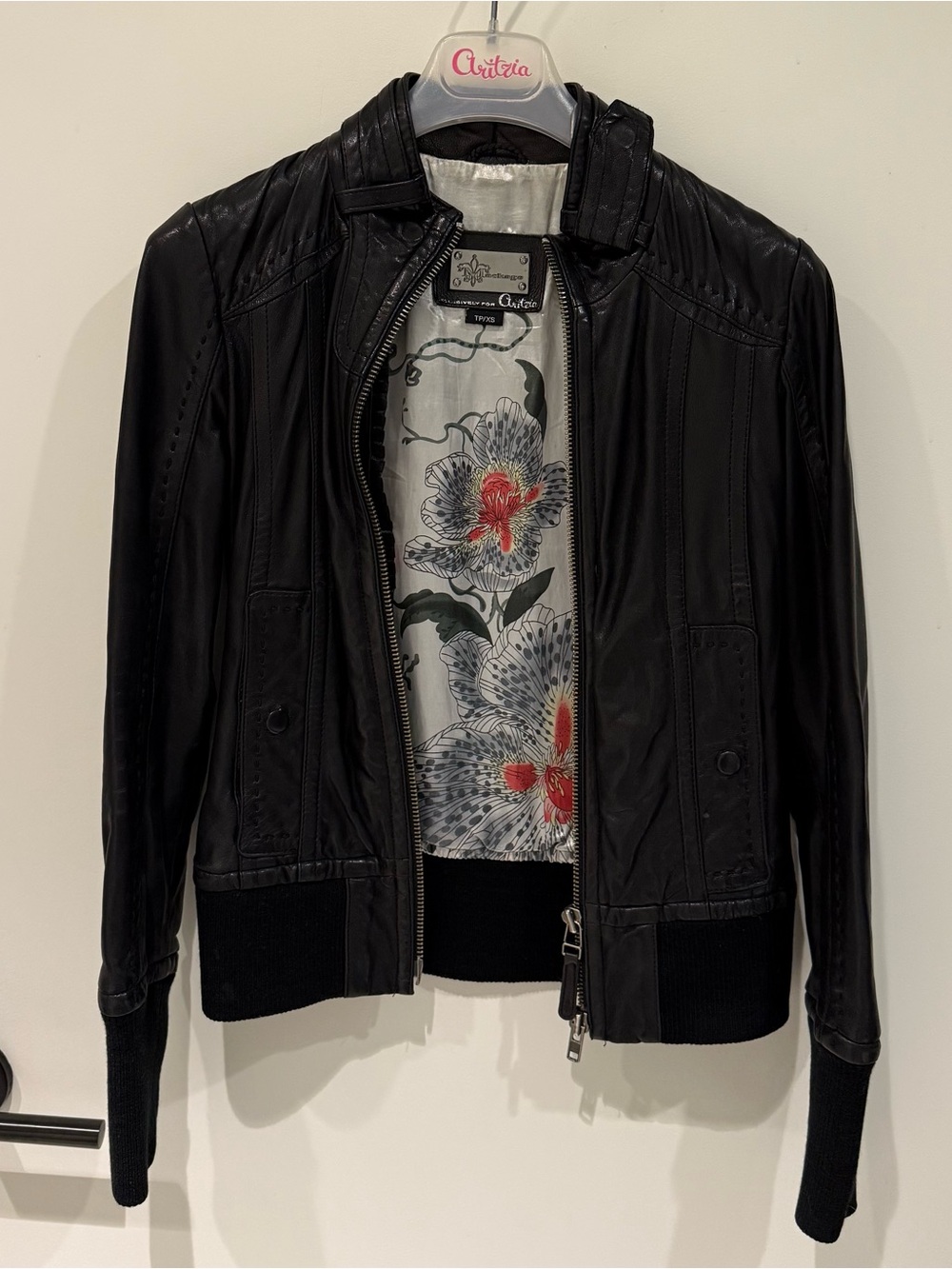 Mackage x Aritzia Black Leather Ellie Jacket with Floral Lining